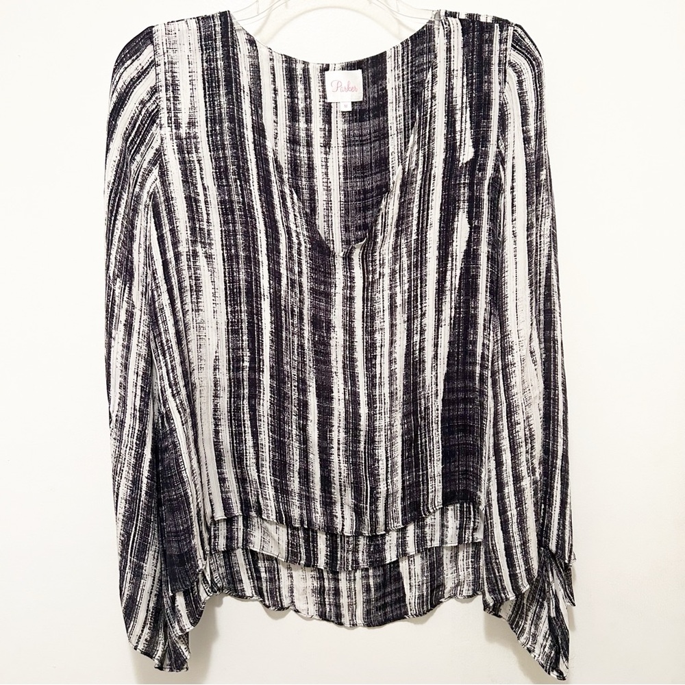Parker Black and White Striped Blouse